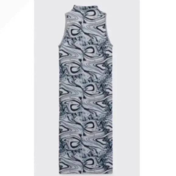 Zara Midi Dress Women's Small Blue Marble Jacquard Sleeveless Mock Neck - Picture 3 of 6